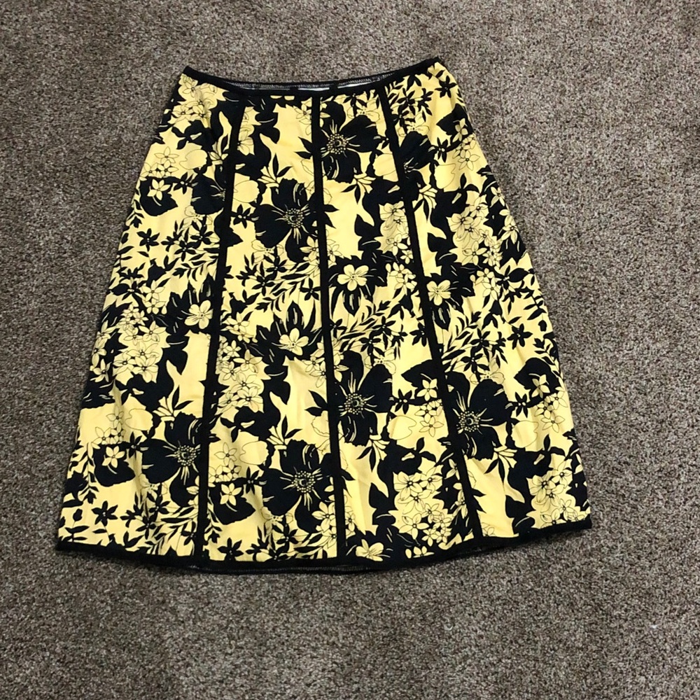 Mariposa Black and Yellow Floral A-Line Skirt